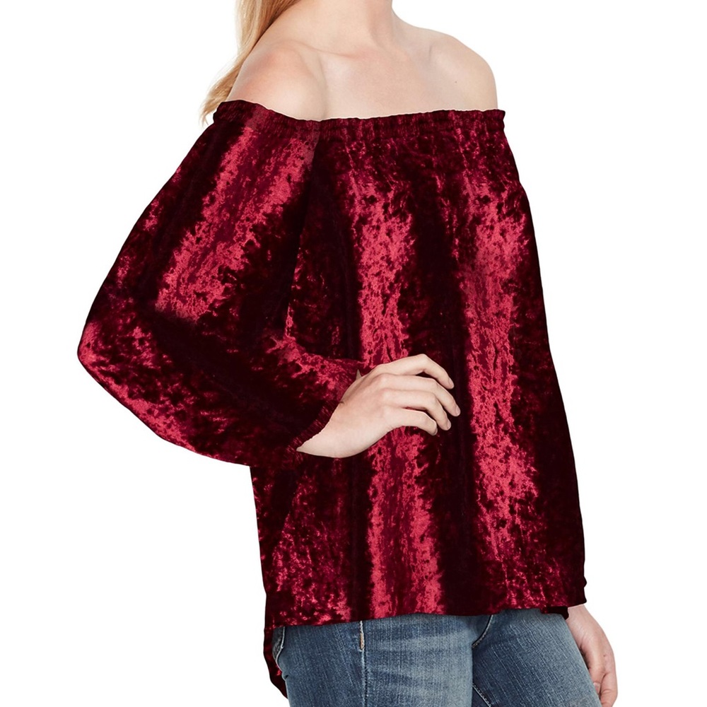 Oversized Velvet Off-Shoulder Top with Bows